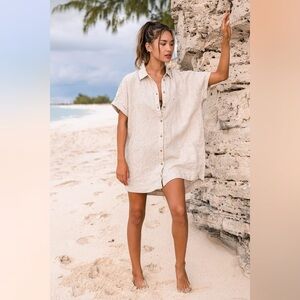 Lulu's Beige Button-Up Shirt Dress